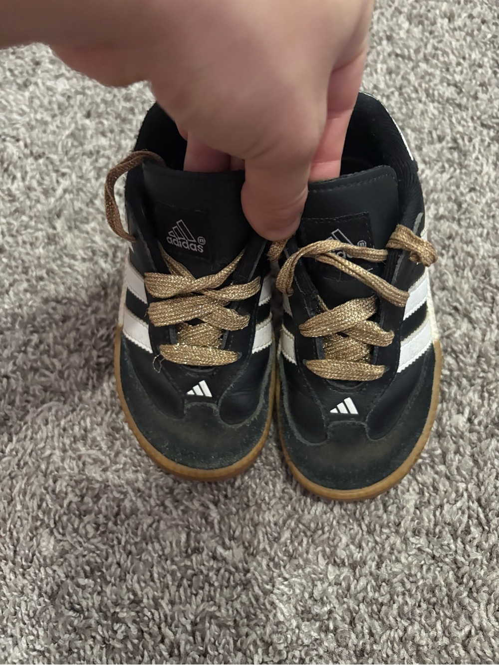 Rare Adidas toddler Gold' Samba Black & White Gum Sole Sneakers - Picture 8 of 9